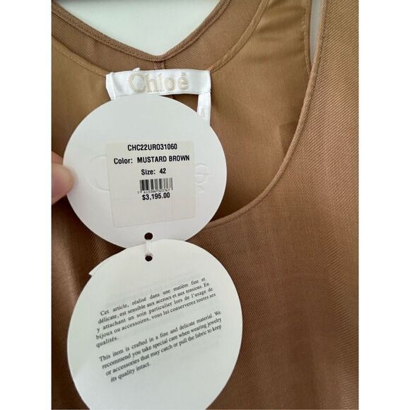 Chloé Silk-Cashmere Blend Gauze Maxi Tank Dress Women’s Mustard Brown Size 42 - Picture 10 of 11